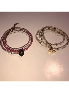 X2 Beaded Crystal Wrap Bracelets Pink Brown White Clear Crystals 22”